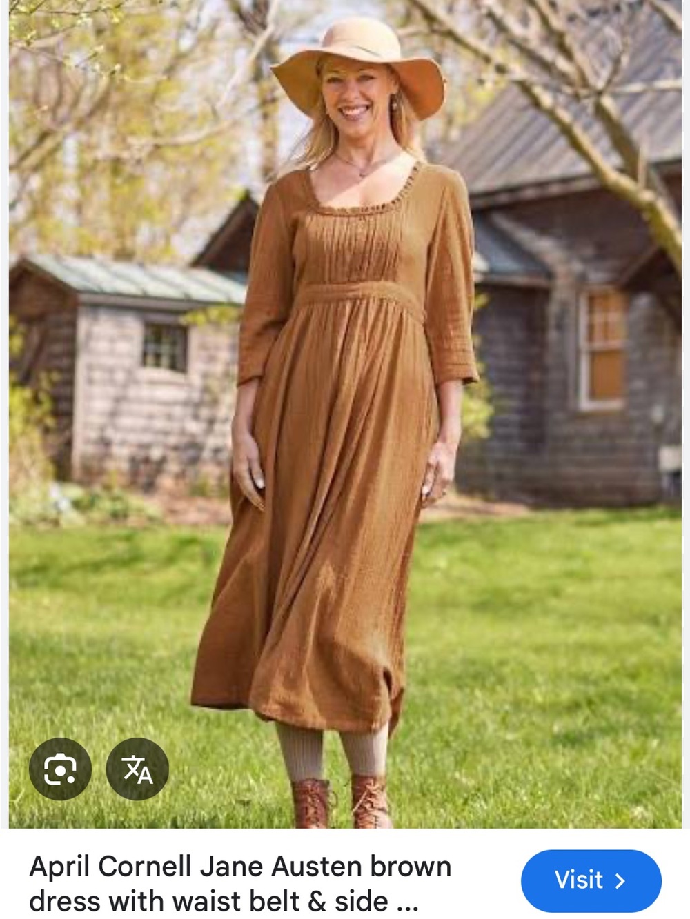 April Cornell Jane Austen Dress, Garment Dyed Ochre Brown, L